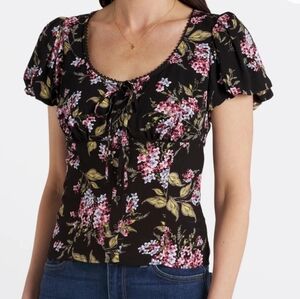 Floral tie & button blouse